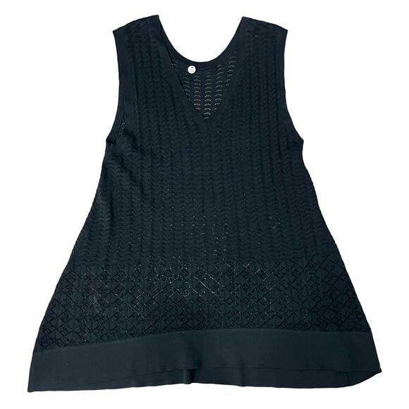 Margaret O'Leary Black Mesh V-Neck Swim Cover Up Chevron Tunic Tank Top size S - Picture 1 of 10
